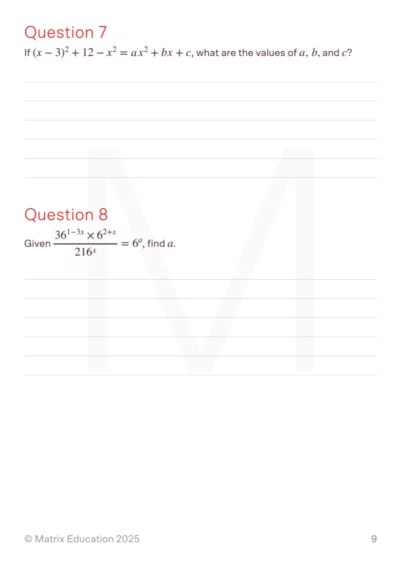 sample page of advanced algebra worksheet showing practice questions