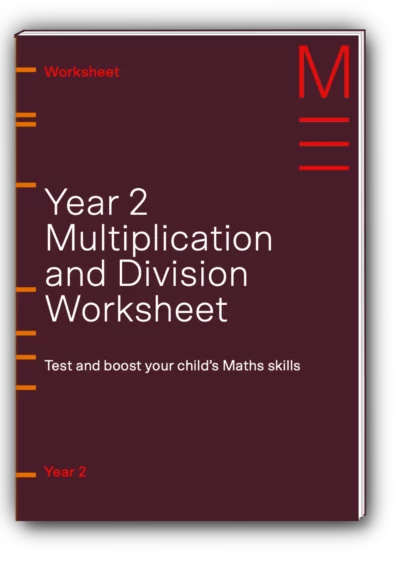 maroon book titled 'year 2 multiplication and division worksheet'