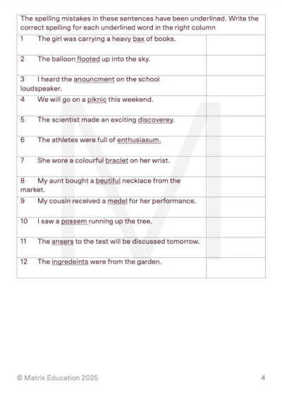 sample page of the NAPLAN language section questions