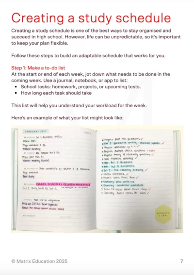 sample page detailing how to create a study schedule