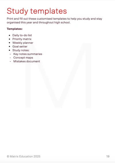 sample page showing study templates table of contents