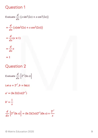 sample page of detailed solutions to the calculus questions