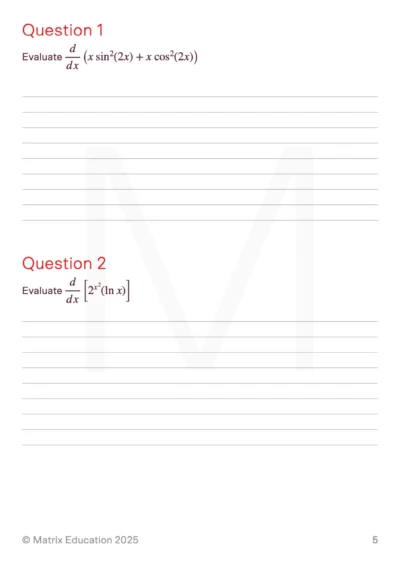 sample page showing 2 questions of the calculus worksheet
