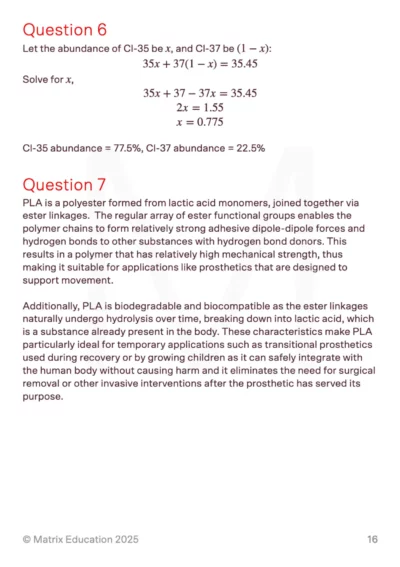 sample page of the solutions to the chemistry calculation questions