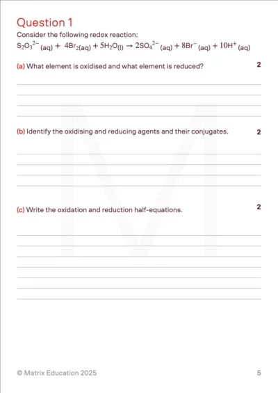 sample page of question 1 redox questions