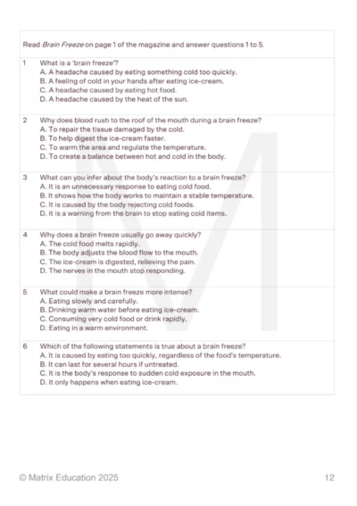 sample page of NAPLAN test from Reading