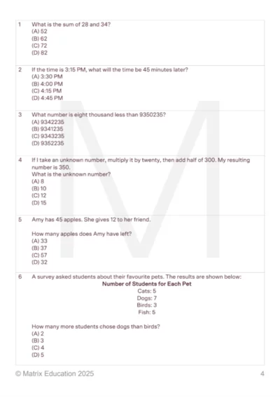 sample page of NAPLAN test from Numeracy