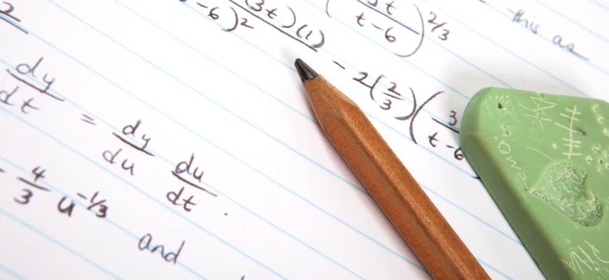 matrix education A notebook with handwritten calculus, a pencil, and a worn green eraser.