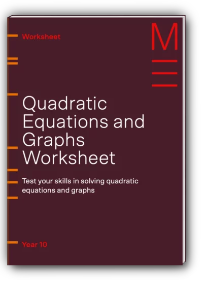 maroon book cover titled 'quadratic equations and graphs worksheet'