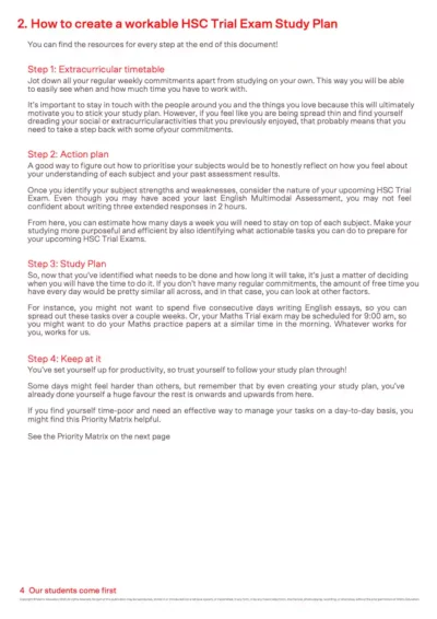 smaple page from hsc trial study planning pack