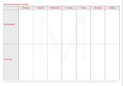 smaple page from hsc trial study planning pack template