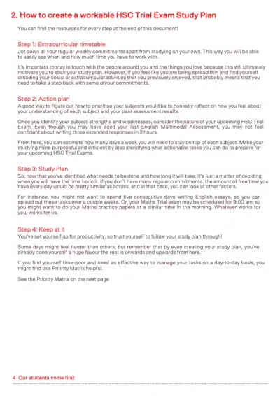 smaple page from hsc trial study planning pack