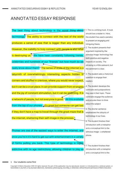 sample page showing an annotated discursive essay written by Matrix Education