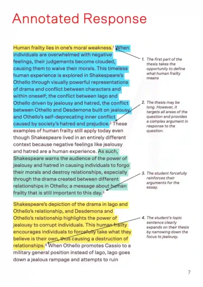 sample page of an annotated othello essay