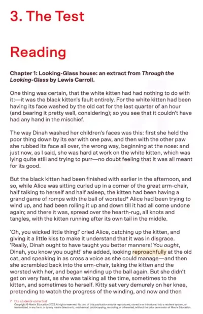 sample page of reading test for selective reading test