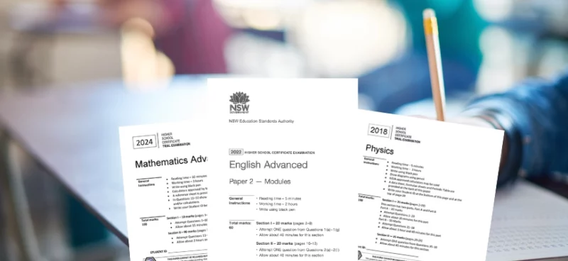 matrix education Past HSC exam papers on desk