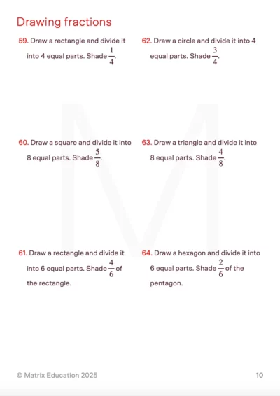 matrix education questions sample page of 'introduction to fractions worksheet'