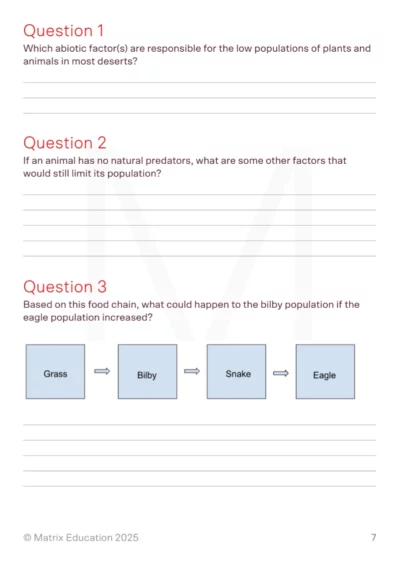 matrix education sample questions from 'introduction to year 9 biology'