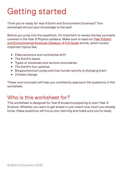 matrix education intro to y9 earth and evironmental science sample