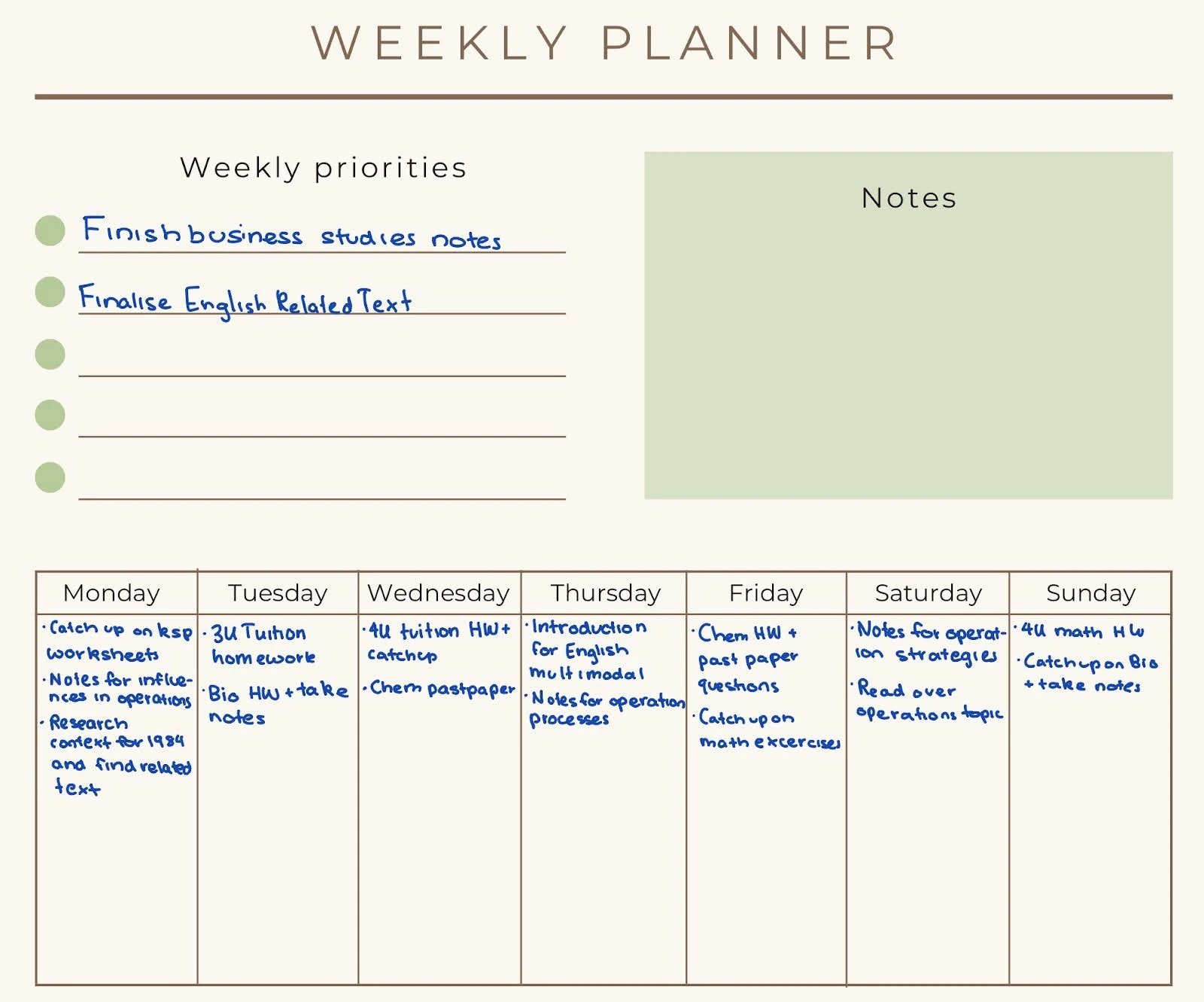 matrix education krisha weekly study planner