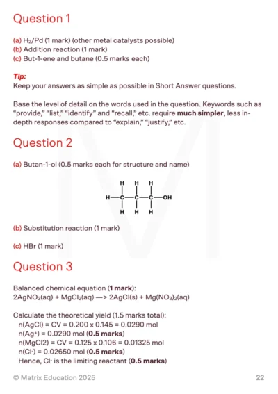matrix education vce chemistry unit 4 worksheet solutions