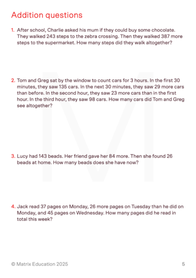 matrix education year 3 maths worksheet addition